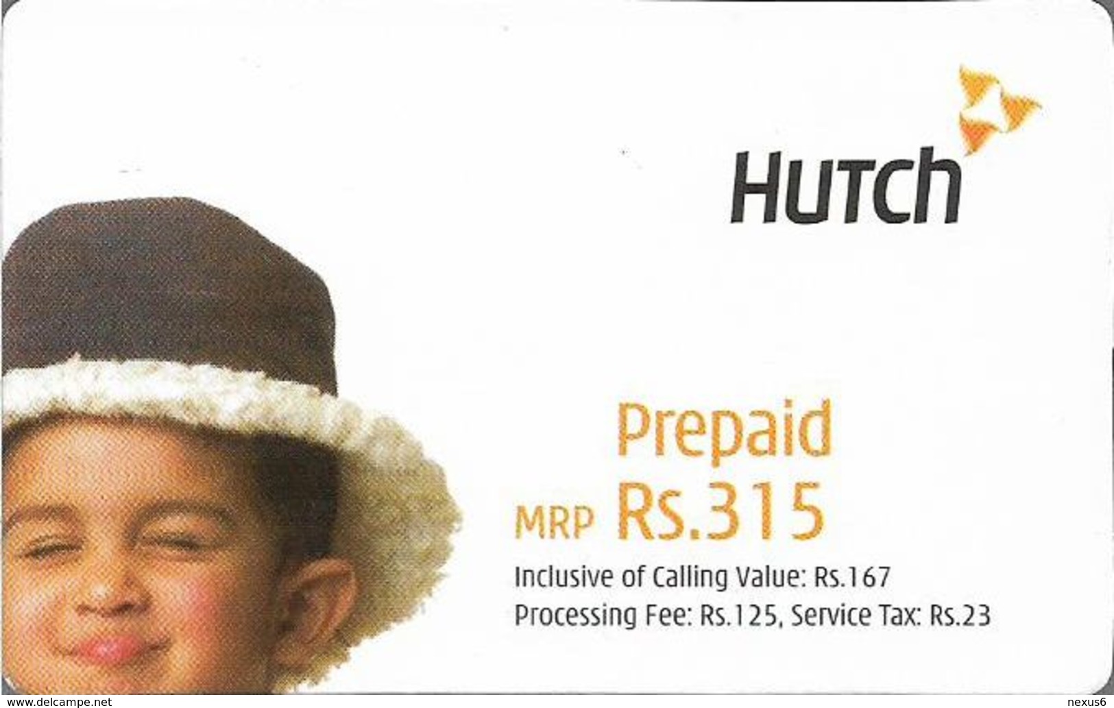 India - Hutch - Boy With Hat And Wince, GSM Refill 315₹, Exp.08.01.2005, Used - Indien