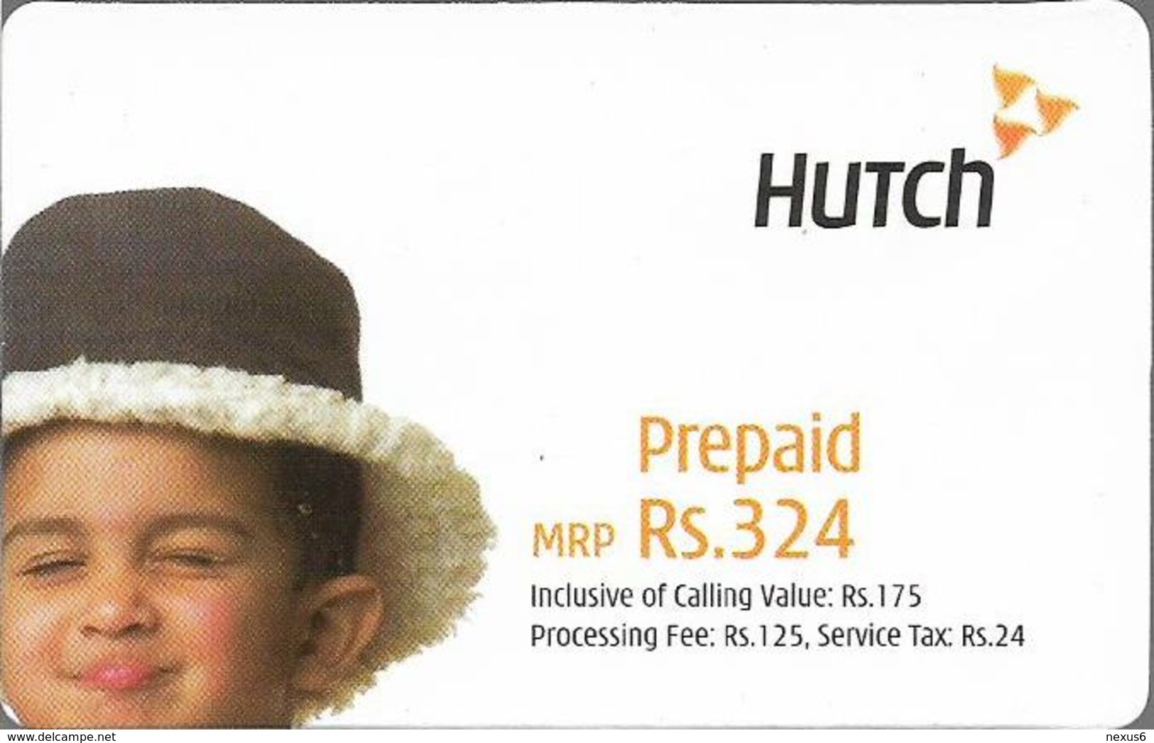India - Hutch - Boy With Hat And Wince, GSM Refill 324₹, Exp.15.05.2005, Used - Indien
