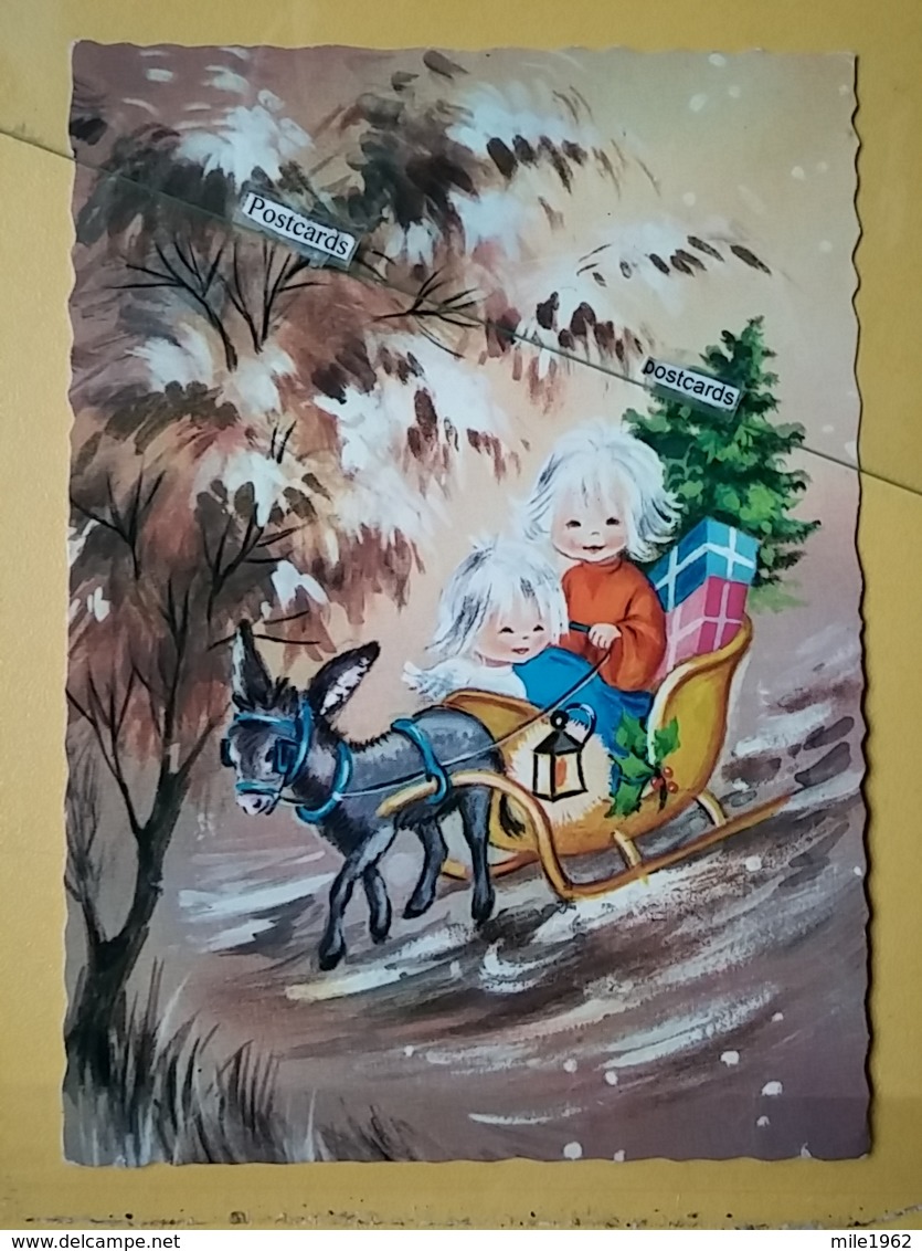 KOV 8-176 - NEW YEAR, Bonne Annee, Children, Enfant, SLEDGE, LUGE, DONKEY - New Year