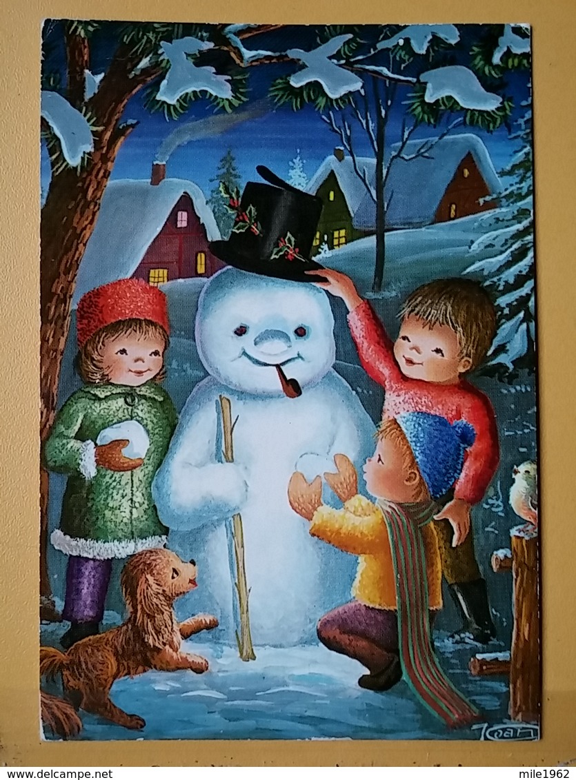 KOV 8-176 - NEW YEAR, Bonne Annee, Children, Enfant,  Snowman, Bonhomme De Neige, DOG, CHIEN - Nouvel An