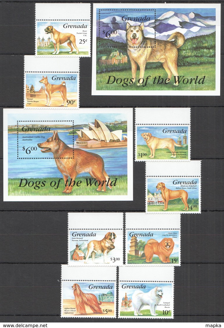 W866 1993 GRENADA FAUNA PETS DOGS OF THE WORLD #2519-26 MICHEL 34 EU 2BL+SET MNH - Perros