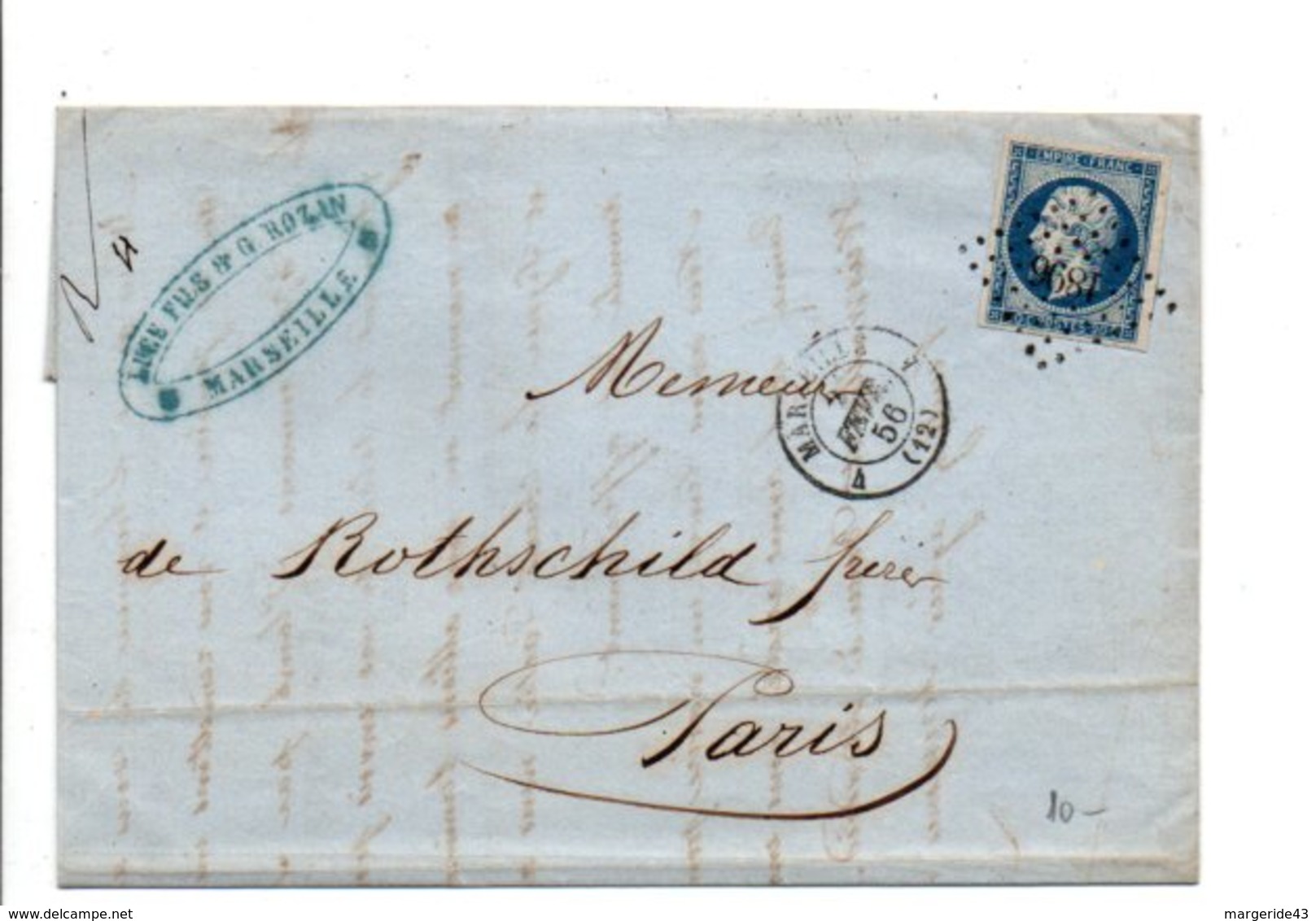 LETTRE DE MARSEILLE POUR PARIS 1856 - 1849-1876: Période Classique