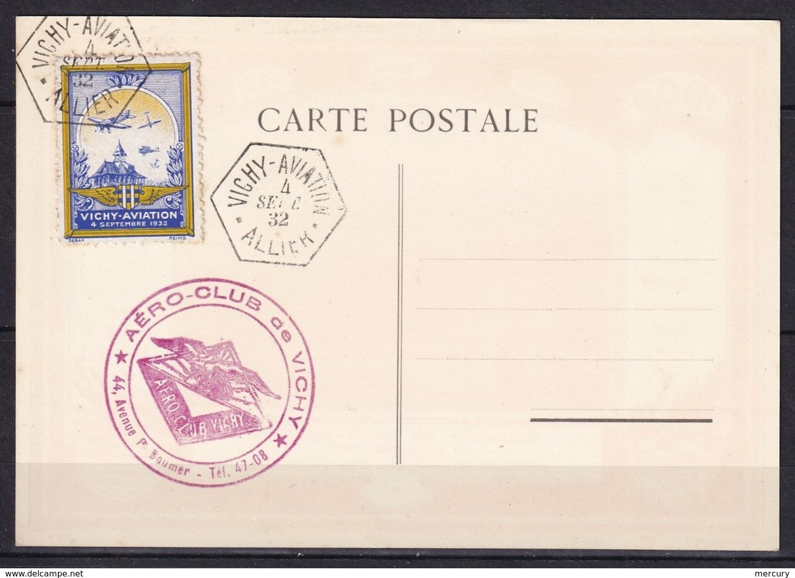 FRANCE - Carte Avec Vignette De Vichy Du 4 Septembre 1932 TTB - 2 Scans - 1960-.... Briefe & Dokumente