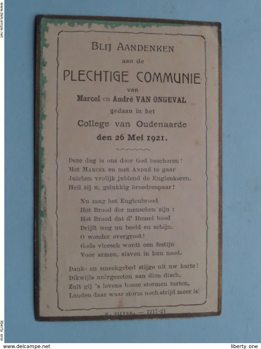 Plechtige Communie Van Marcel En André VAN ONGEVAL I/h College Van OUDENAARDE Op 26 Mei 1921 ( Voir / Zie Foto's ) ! - Communion