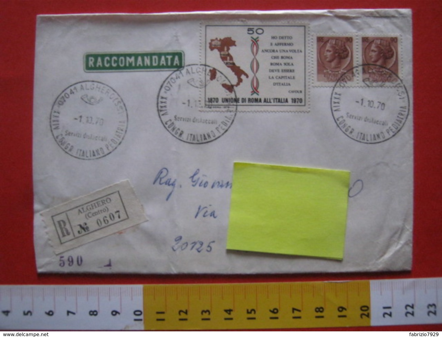 A.10 ITALIA ANNULLO CANCEL RARA RACCOMANDATA - 1970 ALGHERO SASSARI CONGRESSO ITALIANO PEDIATRIA BAMBINI CHILDREN DOCTOR - Medicina