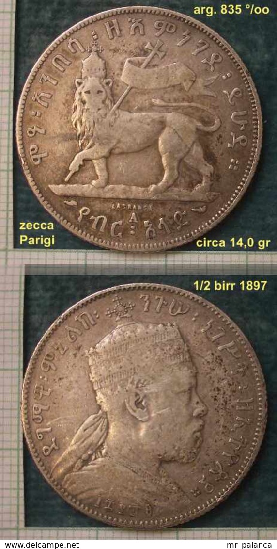 M_p> Etiopia 1/2 Birr 1897 Bella Conservazione , In Argento 835 °/oo - Circa 14 Gr - 420.000 Pezzi Coniati - Ethiopia