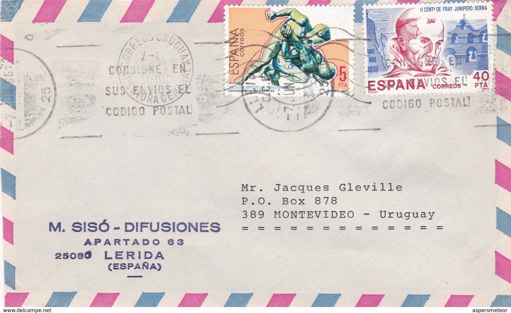 ESPAÑA - COMMERCIAL COVER CIRCULATED FROM LERIDA / LLEIDA TO MONTEVIDEO, URUGUAY IN 1986 BY AIR MAIL -LILHU - Cartas & Documentos