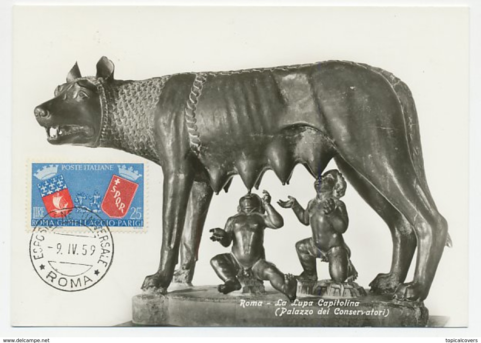 Maximum Card Italy 1959 Romulus And Remus - Wolf - Rome - Other & Unclassified