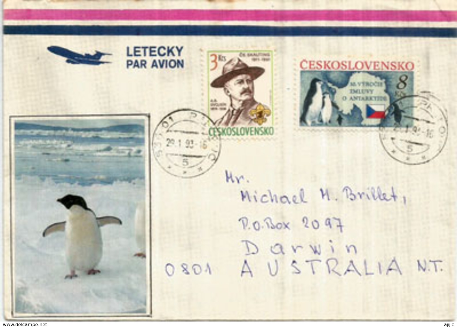 Signature Du Traité De L'Antarctique Par La Republique Tchèque 1 Jan 1993, Lettre Adressée En Australie - Trattato Antartico