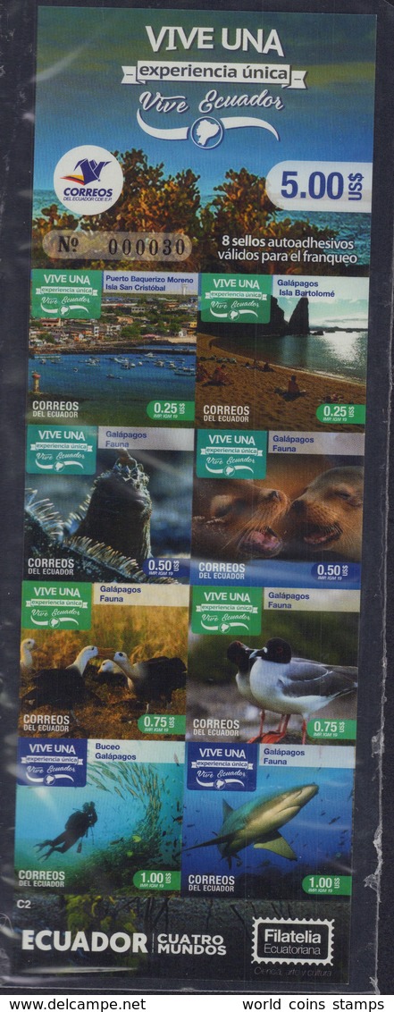 ECUADOR 2019 SELF-ADHESIVE BOOKLET LIVE ECUADOR WILDLIFE COAST GALAPAGOS X 2 MNH - Ecuador