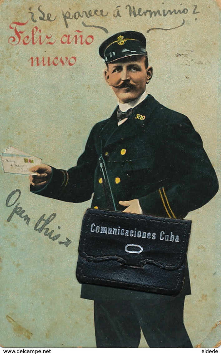 Mechanichal Card Postman Telegram 1911 Inside. Felicidades . Facteur Telegramme De Voeux - Cuba