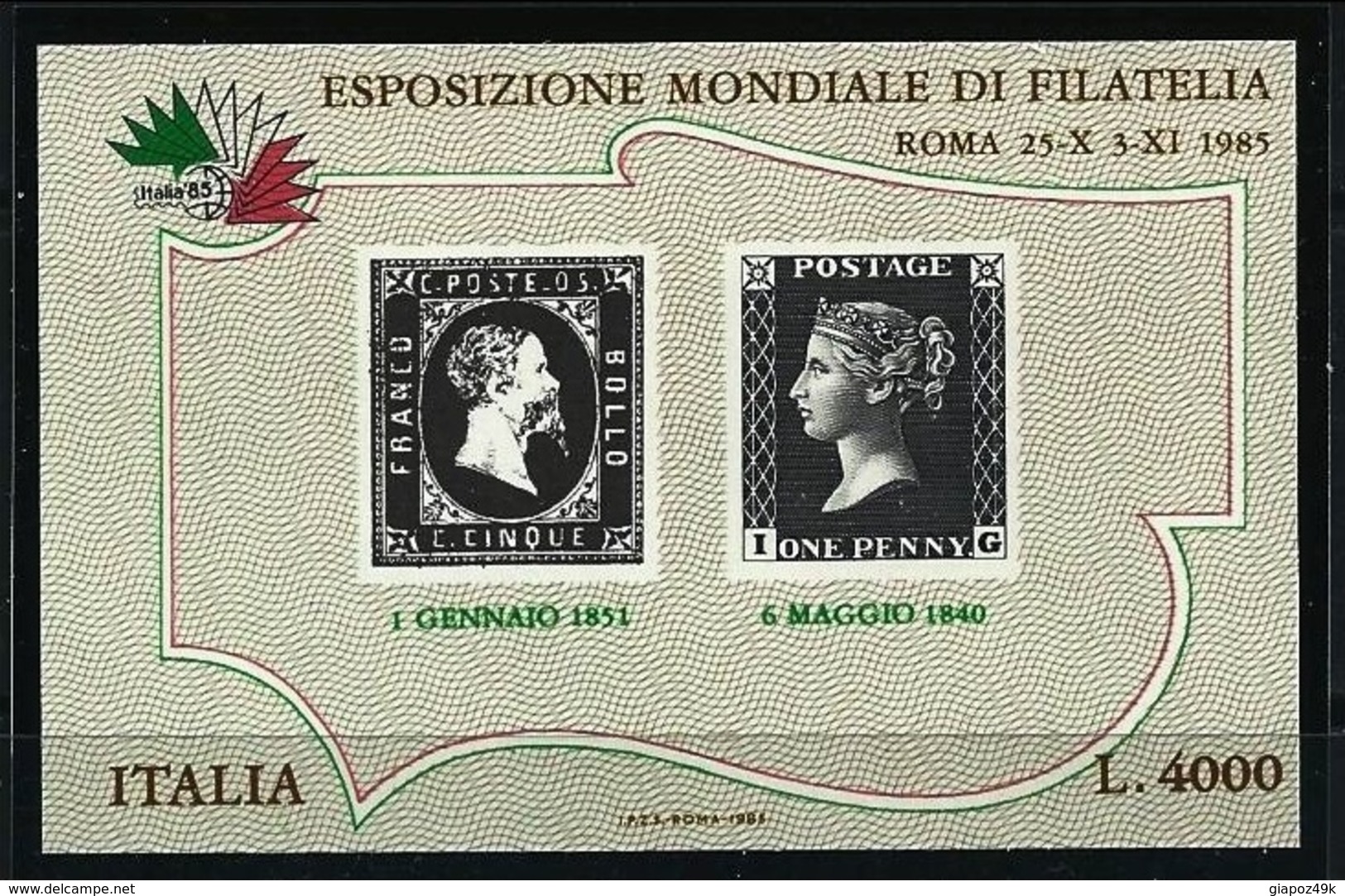 ITALIA  REP.  - 1985 - Mondiale Filatelia  N. 1  - Foglietto - Nuovo ** 4000 Lire  - Lotto 140 Bis - Blocchi & Foglietti