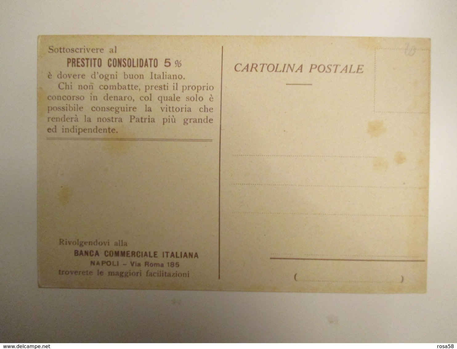 1915 PRESTITO CONSOLIDATO 5% Banca Commerciale Italiana Napoli Via Roma - Banche