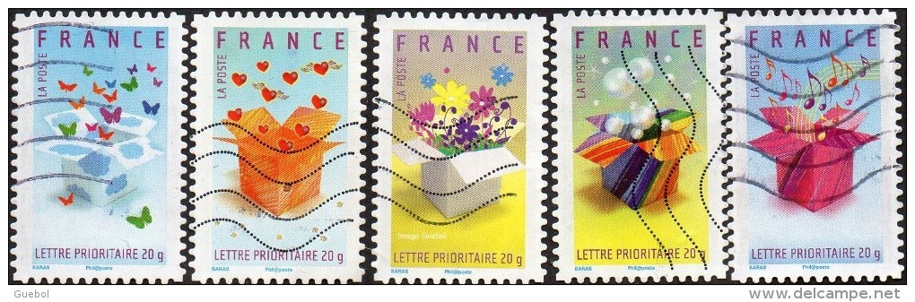 Oblitération Moderne Sur Adhésif De France N°  129 à 133 Ou 4082 à 4086 - Messages - Invitation, Merci - Boîtes - Used Stamps