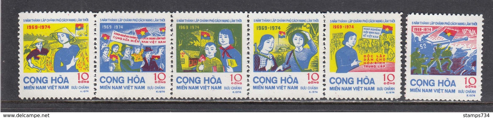 Vietnam 1974-Edition Of The Vietcong 5st Anniversary Of The Proclamation Of The  Rep.South Vietnam , Mi-Nr. 44-49, MNH** - Vietnam