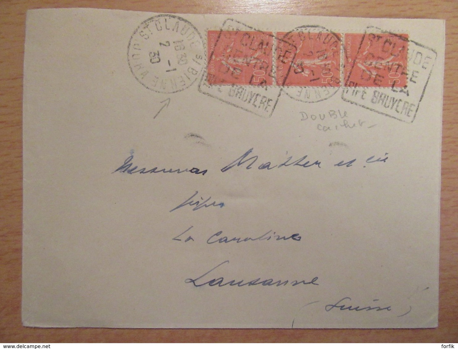 DAGUIN Double Sur Enveloppe Saint Claude Vers Lausanne - 1930 - Lettres & Documents