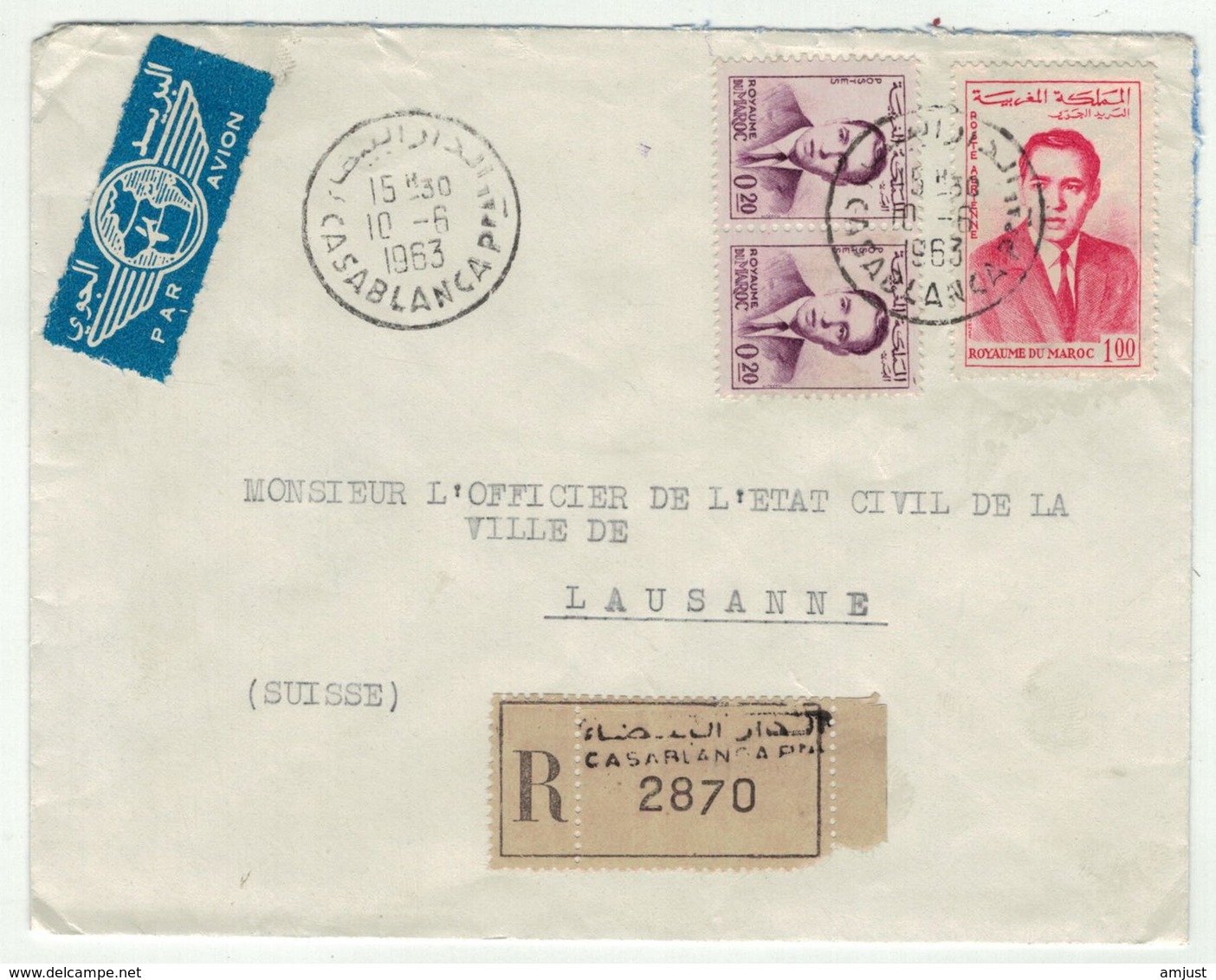 Maroc // Lettre Recommandée De Casablanca Pour La Suisse - Maroc (1956-...)