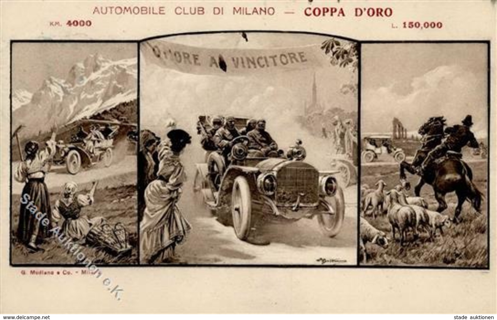 MILANO (Italien) - AUTOMOBILE CLUB DI MILANO - COPPA D'ORO 1908 - Ecken Gestoßen III - Ohne Zuordnung