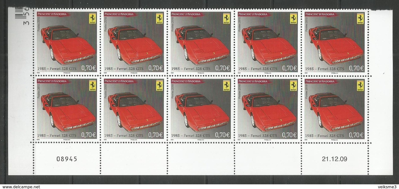 10x ANDORRA - MNH - Transport - Cars - Ferrari - Coches