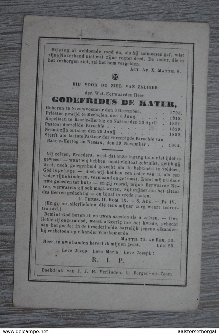 Doodsprentje 1864 Baarle Hertog En Nassau Pastoor De Kater - Religion &  Esoterik