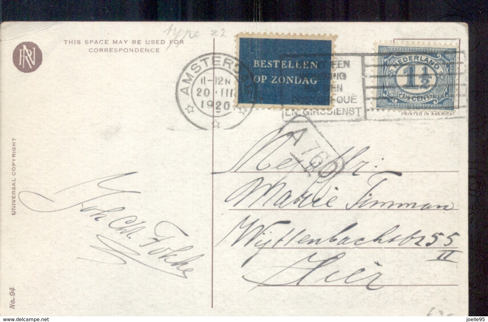 Bestellen Op Zondag - Amsterdam - 1920 - Postal Stationery