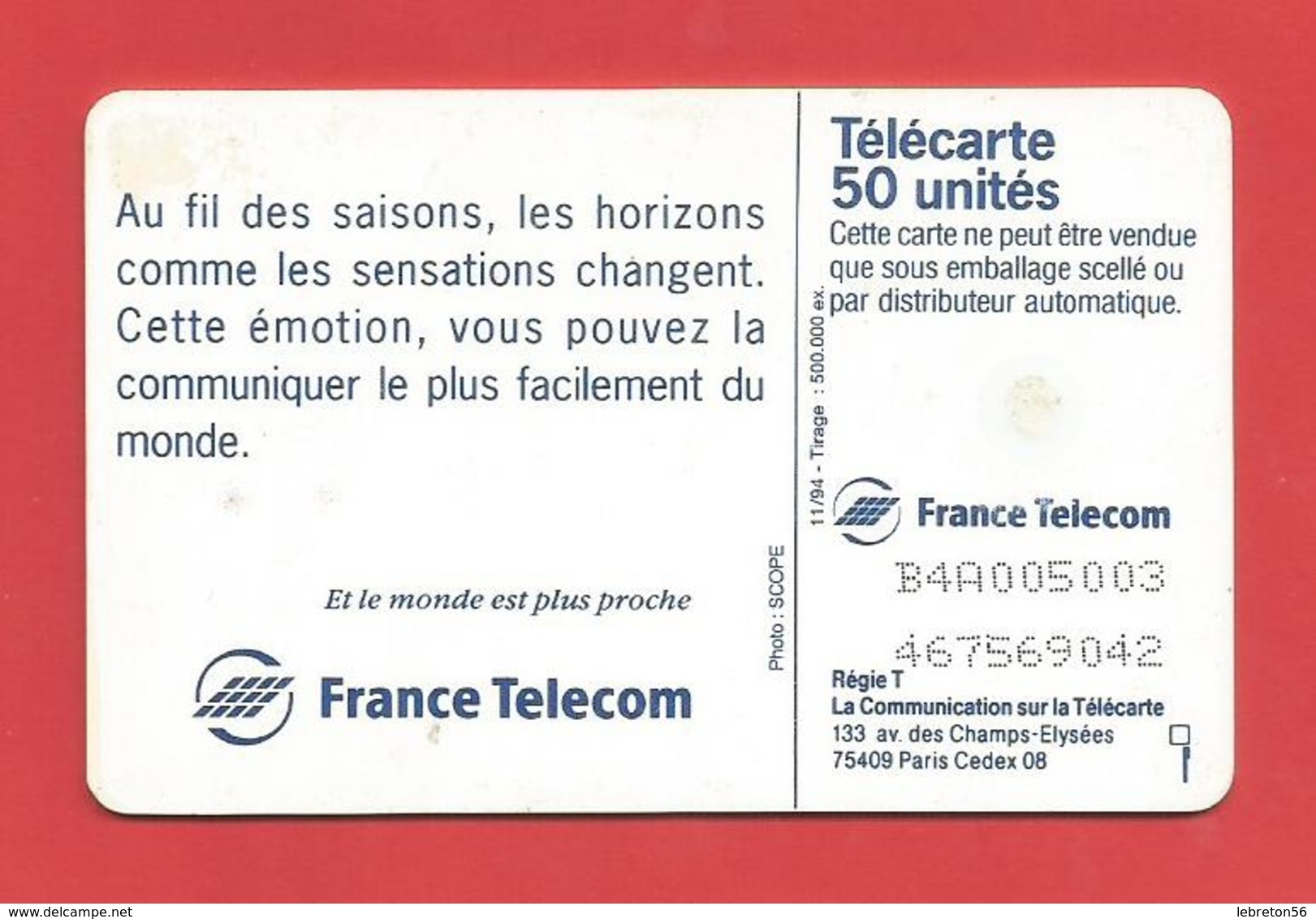 TELECARTE 50 U TIRAGE 500 000 EX. Paysage De Neige    X 2 Scan - Landschaften