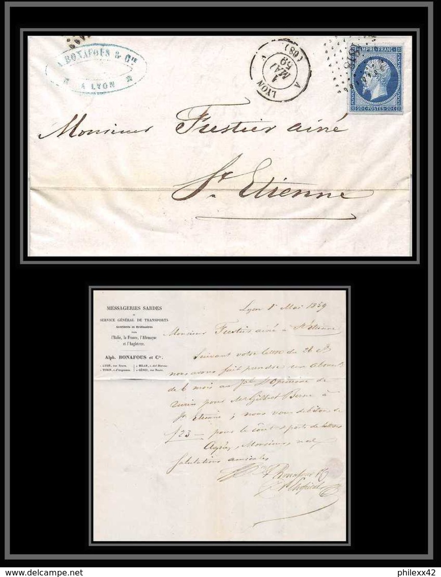 7206 LAC Entete Messageries Sardes 1859 N 14 Napoleon 20c TB Pc 1818 Lyon Rhone St Etienne Loire France Lettre Cover - 1849-1876: Période Classique