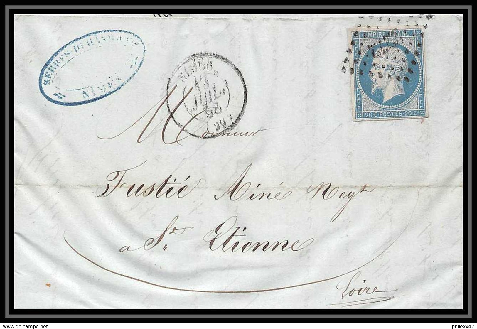 7330 LAC 1858 N 14 Napoleon 20c TB Pc 2272 Nimes Gard St Etienne Loire France Lettre Cover - 1849-1876: Période Classique