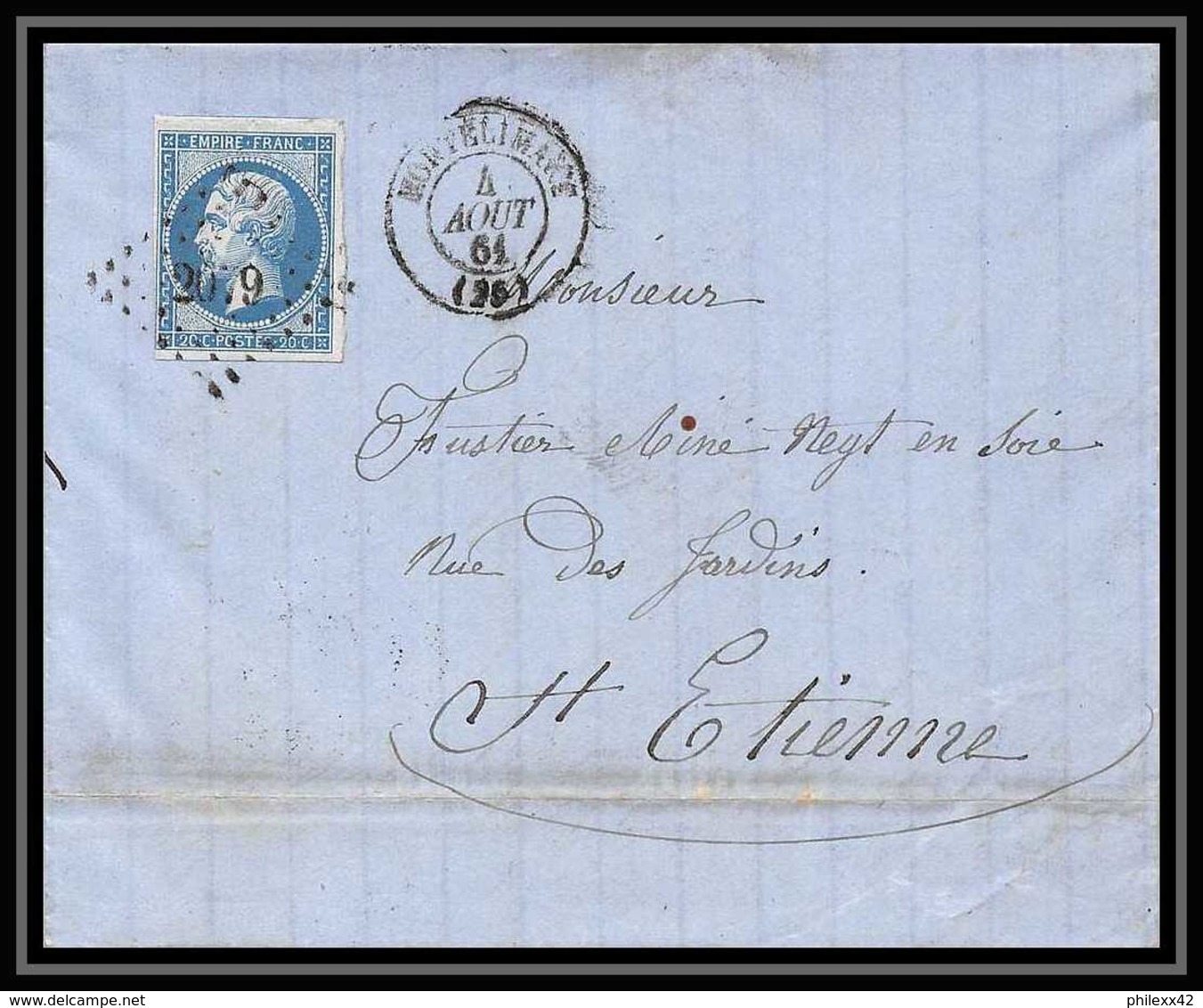 7340 LAC 1861 N 14B Napoleon 20c Pc 2079 Montelimar Drome St Etienne Loire France Lettre Cover - 1849-1876: Periodo Classico