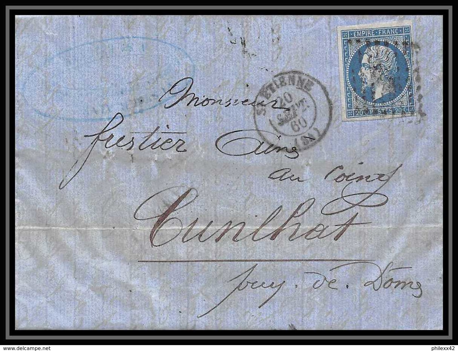 7342 LAC 1860 N 14 Napoleon 20c TB Pc 3053 St Etienne Loire Pour Cunlhat Puy-de-Da'me France Lettre Cover - 1849-1876: Période Classique