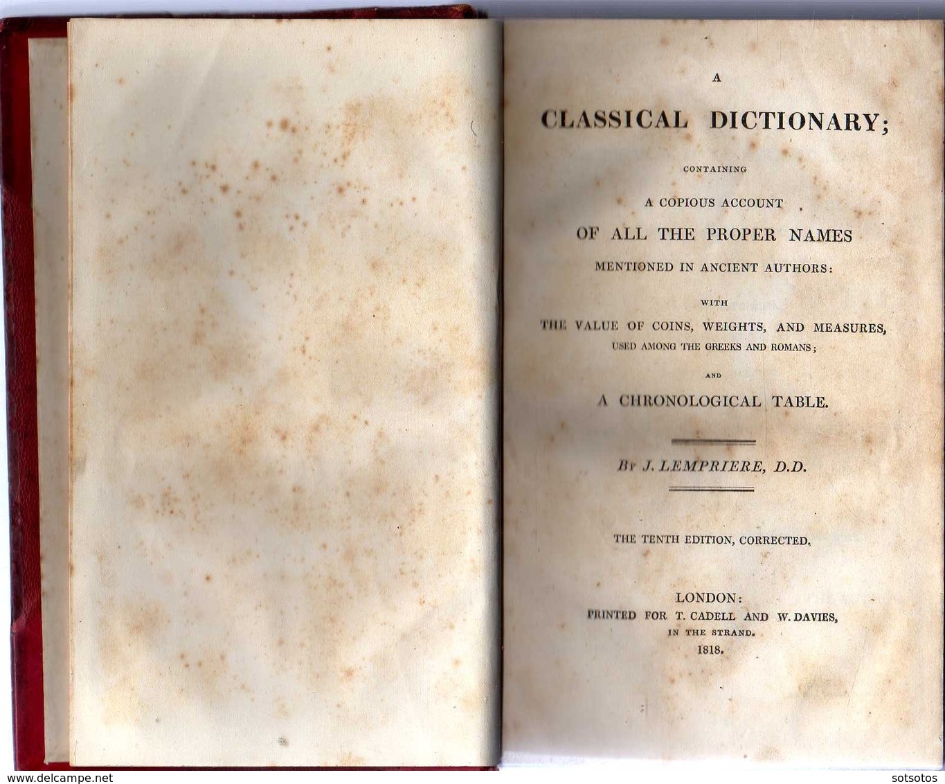 A CLASSICAL DICTIONARY, Containing A Copius Account Of All The PROPER NAMES Mentioned In ANCIENT AUTHORS With The Value - 1800-1849