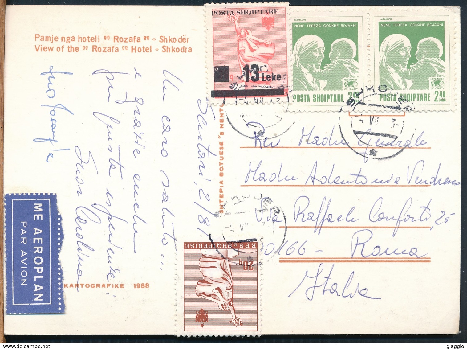 °°° 15126 - ALBANIA - SHKODRA - VIEW OF THE ROZAFA HOTEL - 1987 With Stamps °°° - Albania