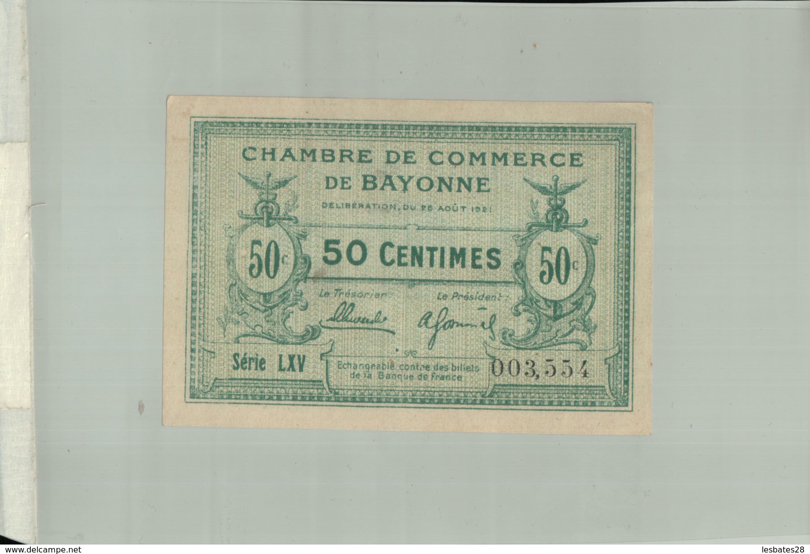 Billet De Banque Chambre De  Commerce  DE BAYONNE  1924 50 Centimes DEC 2019 Gerar - Cámara De Comercio