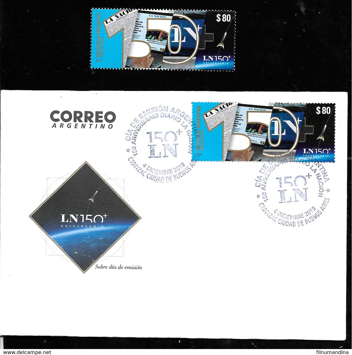 FF68-ARGENTINIEN,ARGENTINA 2019 NEWSPAPER LA NACION 150°ANIVERSARY  FDC+MNH COMBO, - Unused Stamps