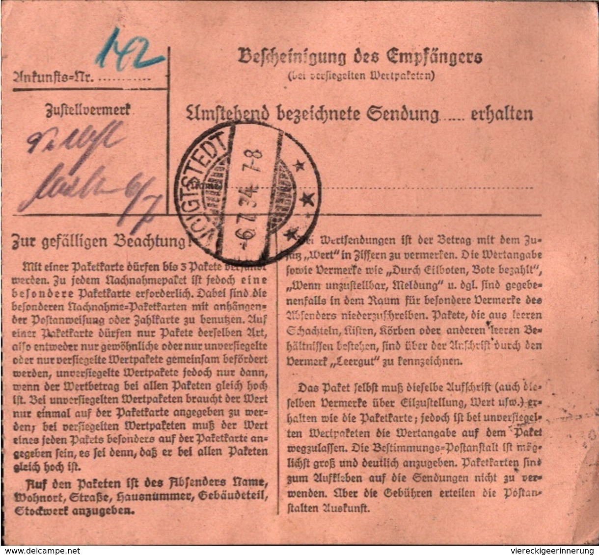 ! 1934 Paketkarte Berlin W30, Nach Voigtstedt Bei Sangerhausen, Deutsches Reich - Briefe U. Dokumente