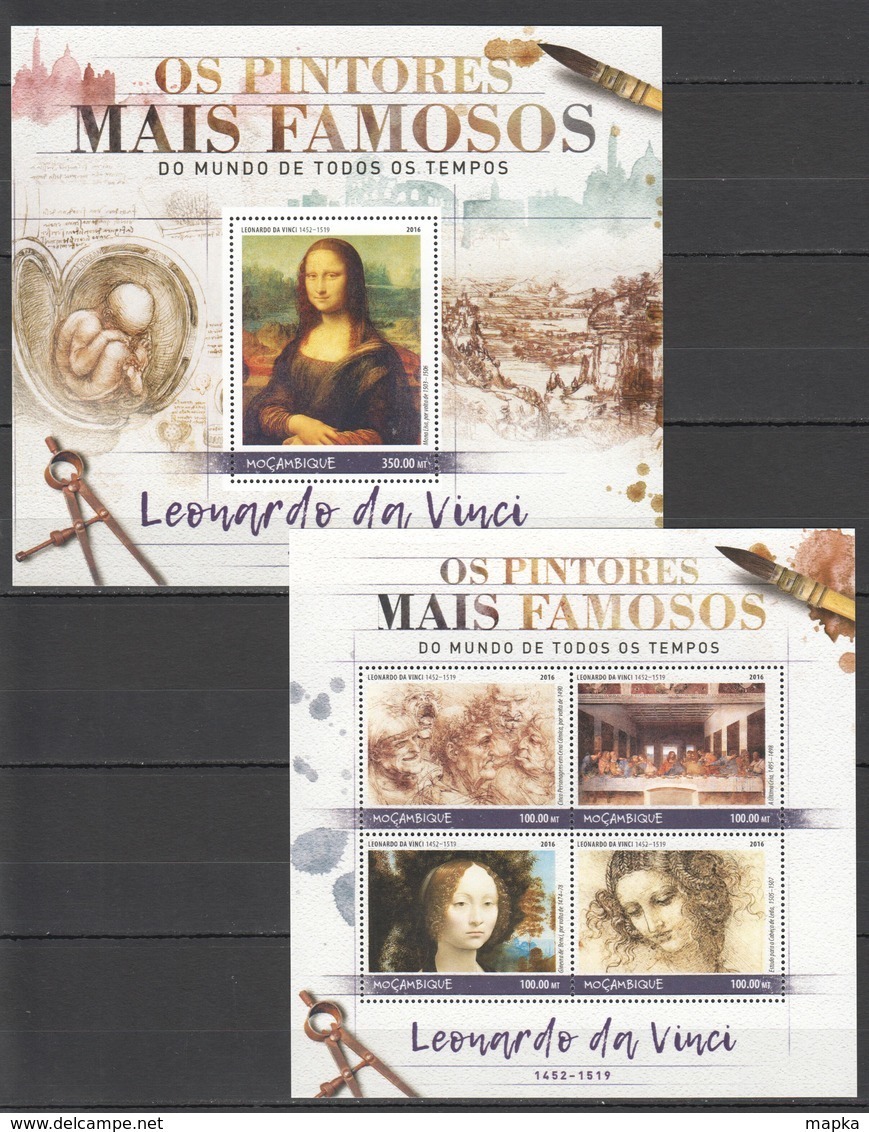 ST2122 2016 MOZAMBIQUE MOCAMBIQUE ART PAINTINGS LEONARDO DA VINCI 1KB+1BL MNH - Other & Unclassified