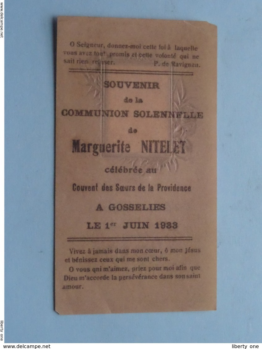 Communion Solennelle De Marguerite NITELET à GOSSELIES Le 1 Juin 1933 ( Voir / Zie Photo ) Disciples D'Emmaüs ! - Communion