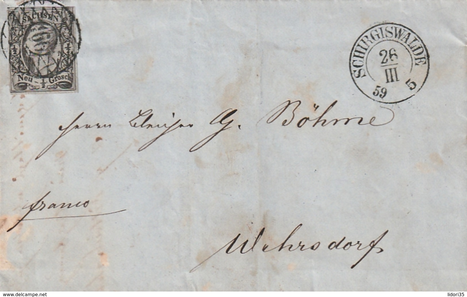 Sachsen / 1855 / Mi. 8 EF Auf Brief, Nr.-Stempel 166 Und K2 SCHIRGISWALDE (3185) - Saxony