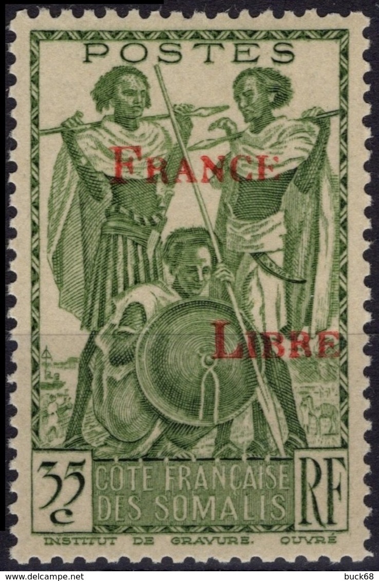 COTE DES SOMALIS Poste 213 ** MNH Guerriers Surcharge France Libre 1942 (CV 7,20 €) 1 - Unused Stamps
