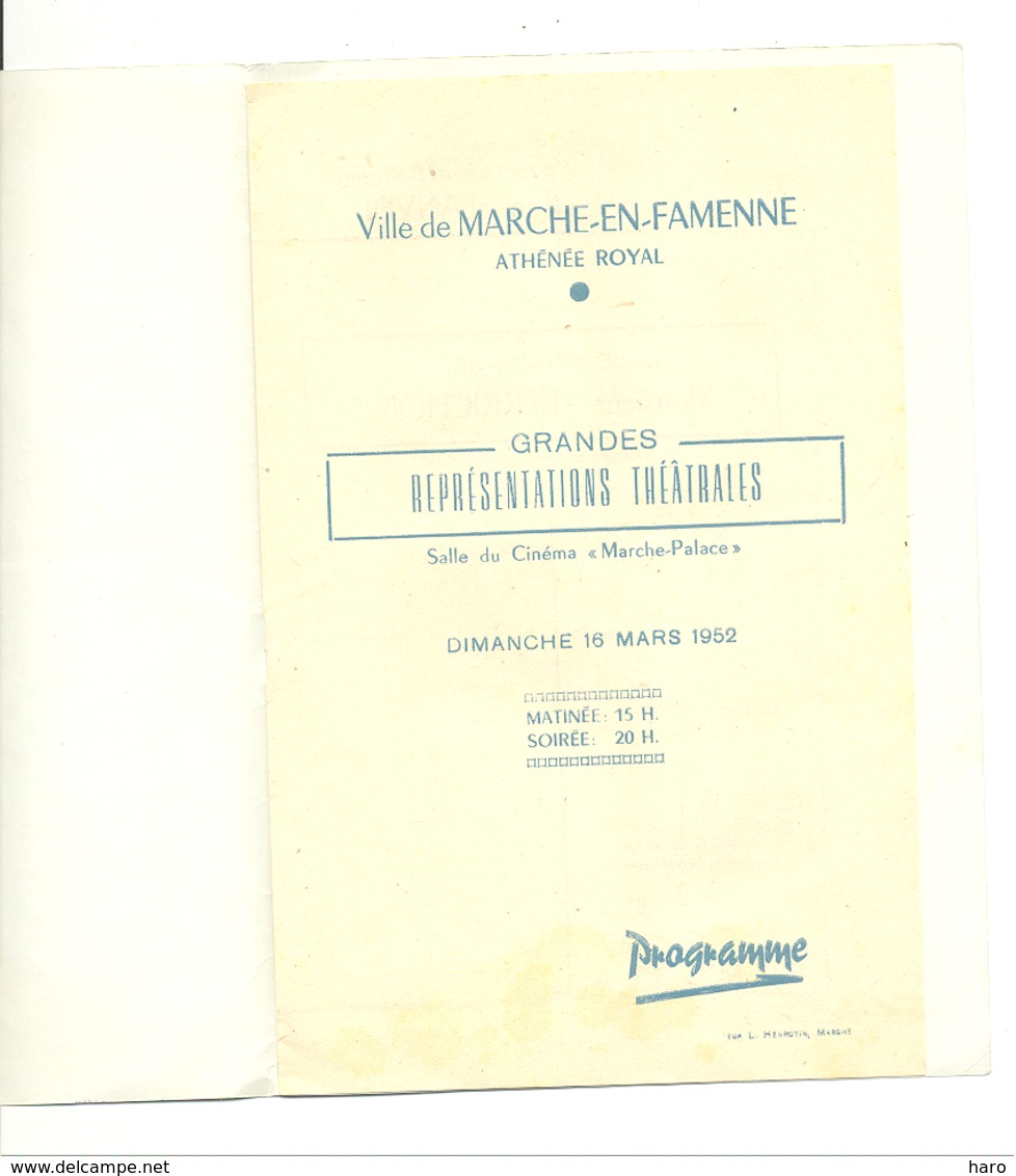 Programme - MARCHE - EN - FAMENNE - Athénée Royal 1952 Salle Du Cinéma " Marche Palace "  (b273) - Programma's