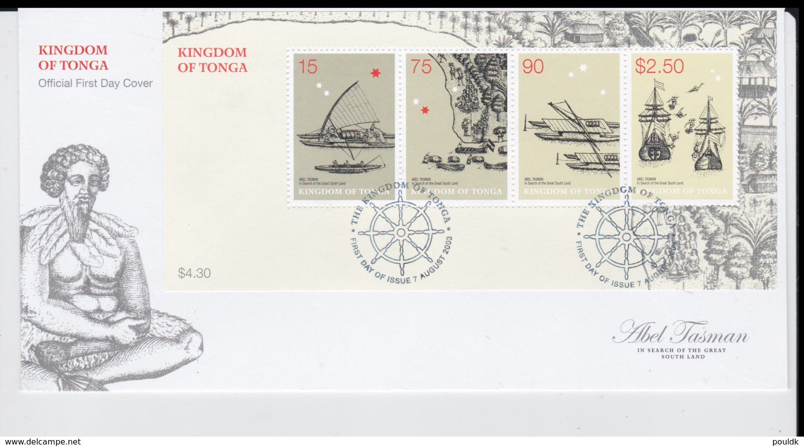 Tonga FDC 2003 Abel Tasman Souvenir Sheet (NB**LAR8-79) - Tonga (1970-...)