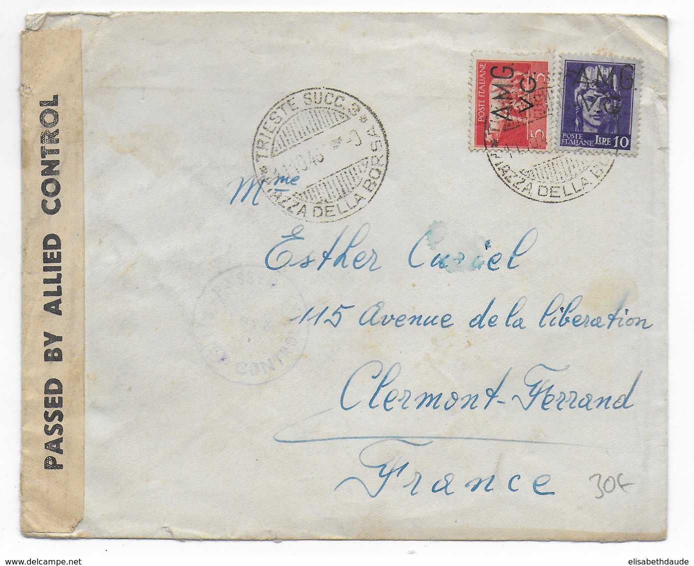 TRIESTE - 1946 - ENVELOPPE Avec CENSURE "ALLIED CONTROL" => FRANCE - Marcophilie