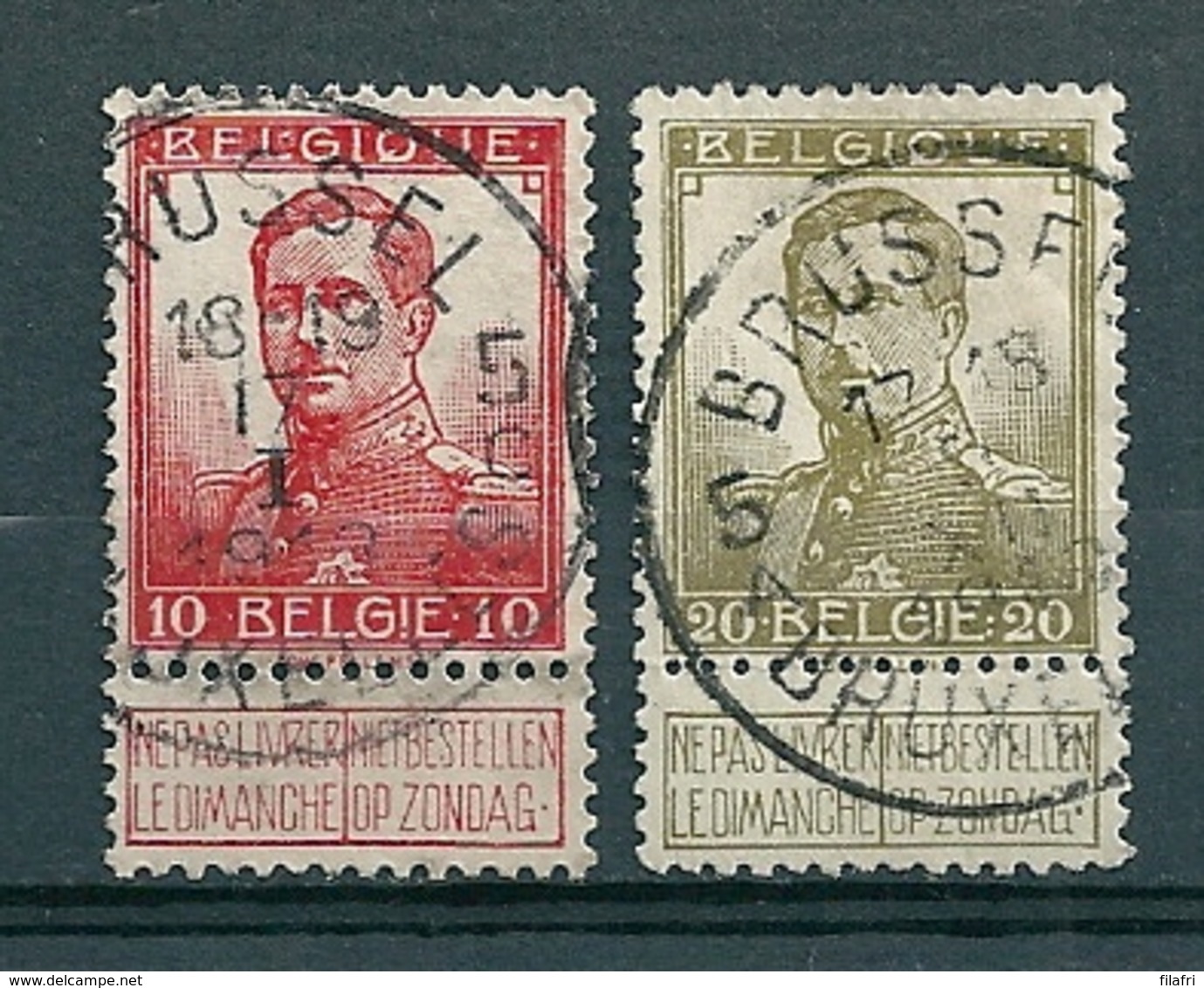 111/112 Gestempeld BRUSSEL - BRUXELLES 5 - COBA 8 Euro - 1912 Pellens