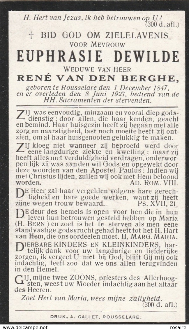 Rousselare-dewilde-van Den Berghe - Devotieprenten