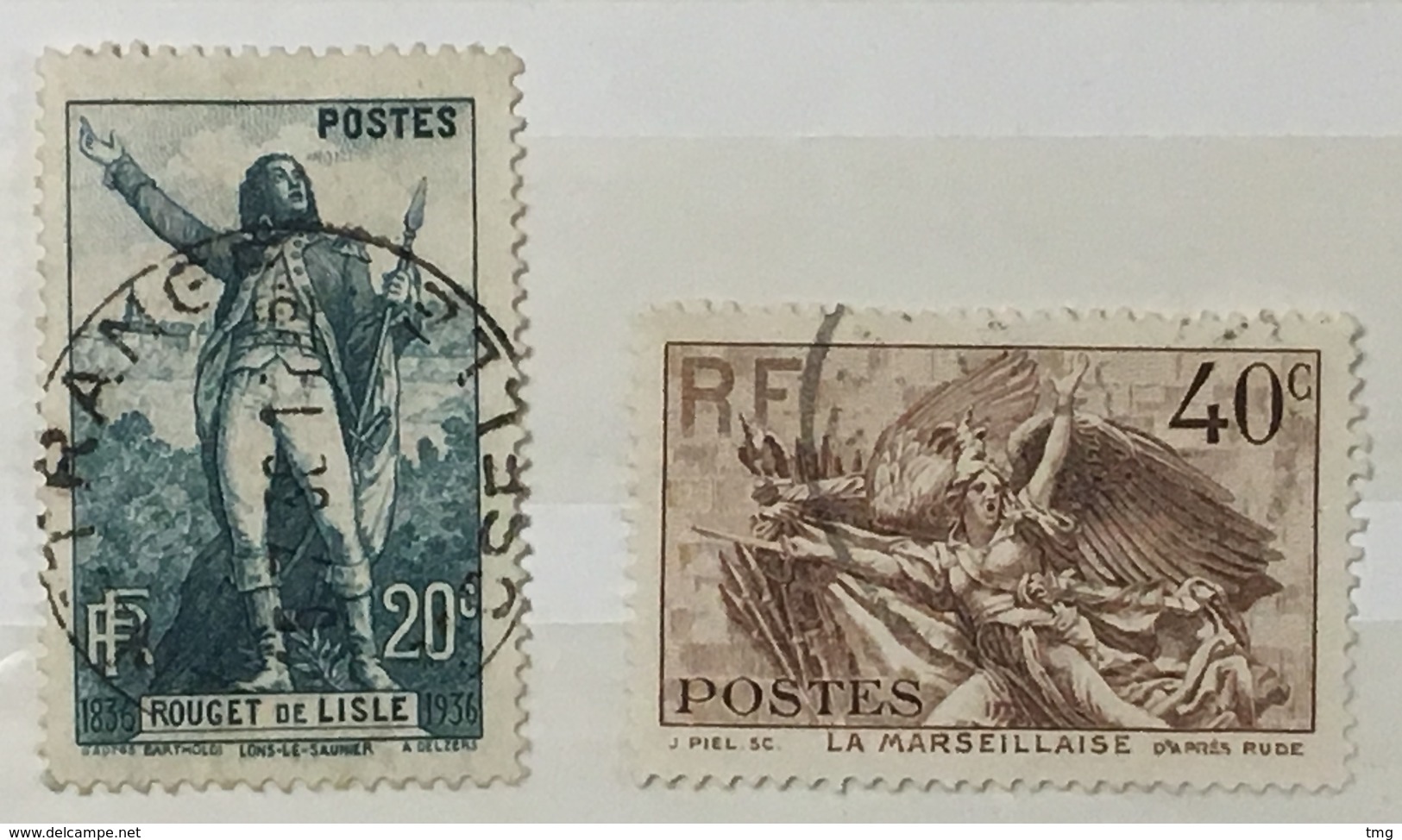 Timbres France YT 314 & 315 (°) Obl 1936, Claude Rouget De Lisle 20c Vert, 40c Brun (côte 6,15 Euros) – 406b - Gebruikt