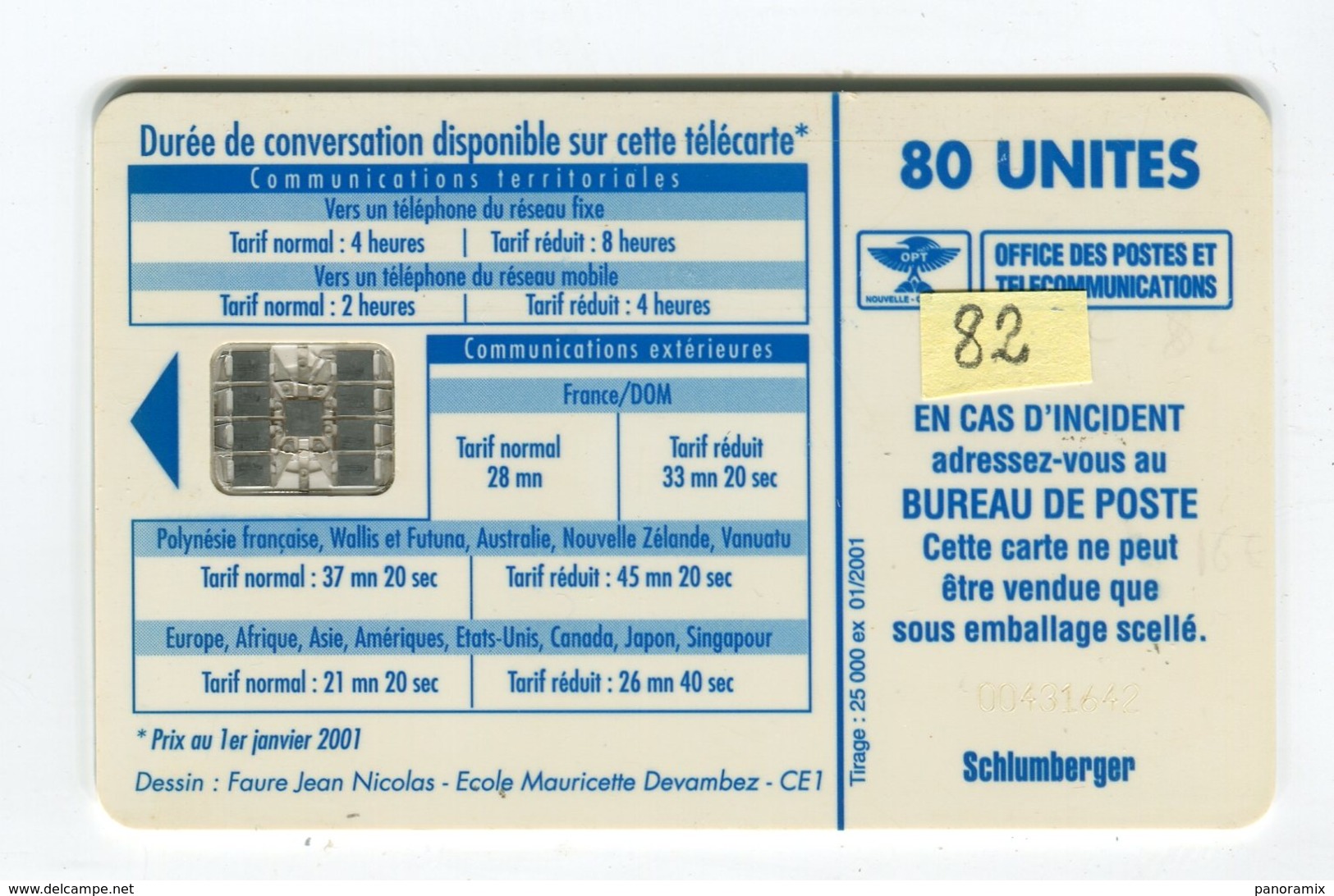 Telecarte °_ N-Calédonie-82-Dessin De Faure-80 U-Sc7-01.01- R/V 1642 ° TBE - Nieuw-Caledonië