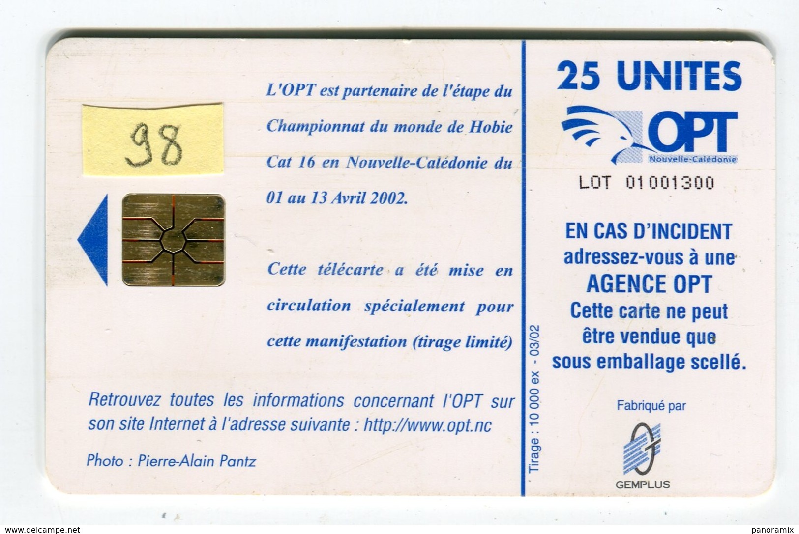 Telecarte °_ N-Calédonie-98-Hobbie Cat.16-25 U-gem-03.02- R/V 1300 ° TBE - Nouvelle-Calédonie