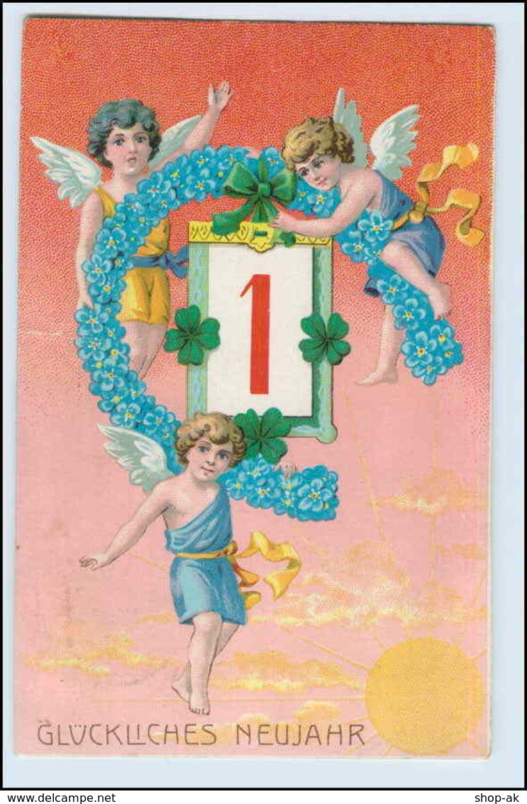 W5Q08/ Neujahr Engel Mit Blumenkranz 1912 Litho AK - Neujahr