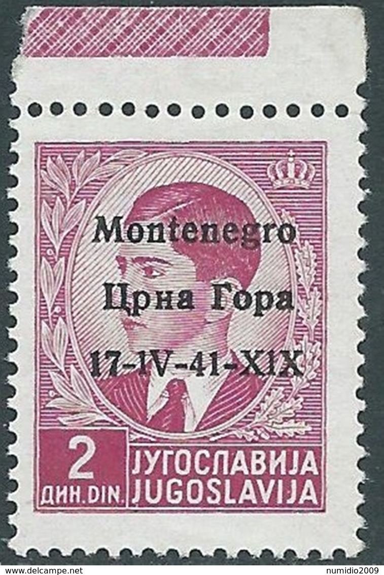 1941 MONTENEGRO 2 D VARIETà DATA 17-1V-41-X1X MNH ** - RB42-9 - Montenegro