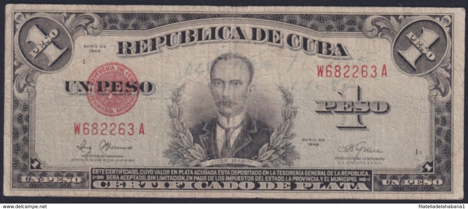 1948-BK-26 CUBA 1948 1$ BANCO NACIONAL CERTIFICADO DE PLATA SILVER CERTIFICATE - Cuba